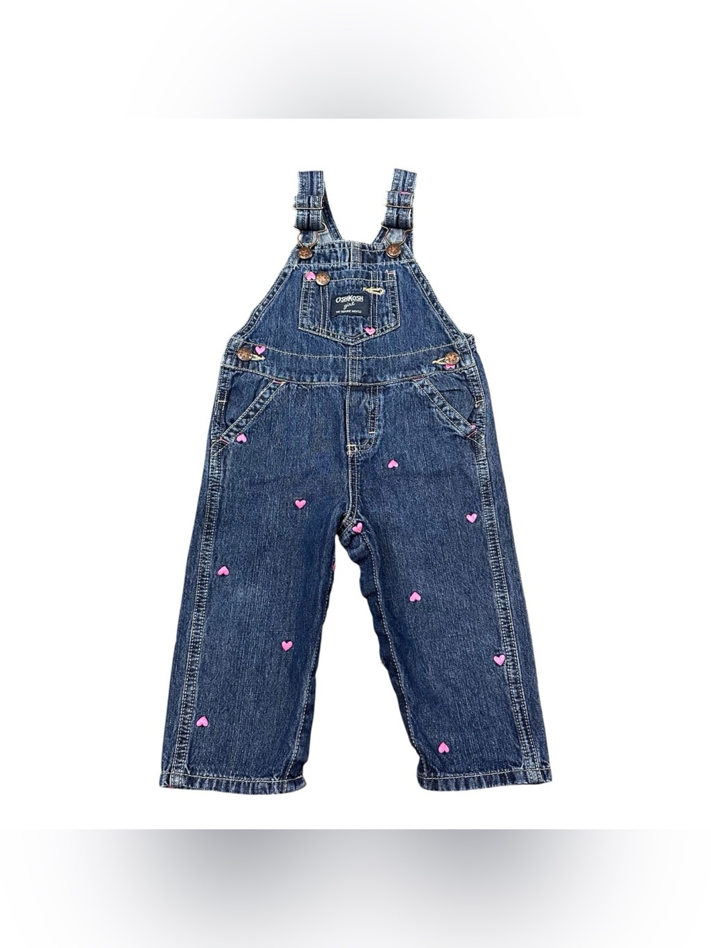 OshKosh B'gosh Denim Overalls with Pink Hearts 12 months
